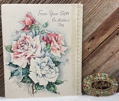 Lot Of 2 VTG 1948 Mother’s Day Card And Vintage “Mother” Brooch Pin Rhinestone