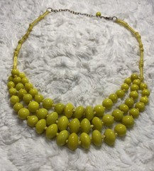 Vintage Hand Knotted Woven String Mult-Strand Chartreuse yellow Necklace