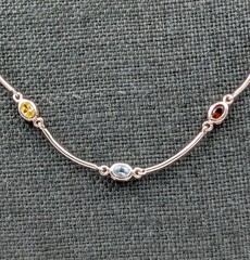 Vtg Sterling Silver Lab Created Gemstones Curved Tube Links 925 Necklace – 17.5″
