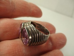 Vintage Contemporary Style Sterling Silver Twin Pear Shape Amethyst Ring 7.5