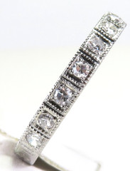 Antique Art Deco Diamond Wedding Band 17K White Gold EGL USA Ring Size 7.25 UK-O