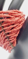 Multi Strand Seed Bead Coral Color Stretchable bracelet 7″ x 2″