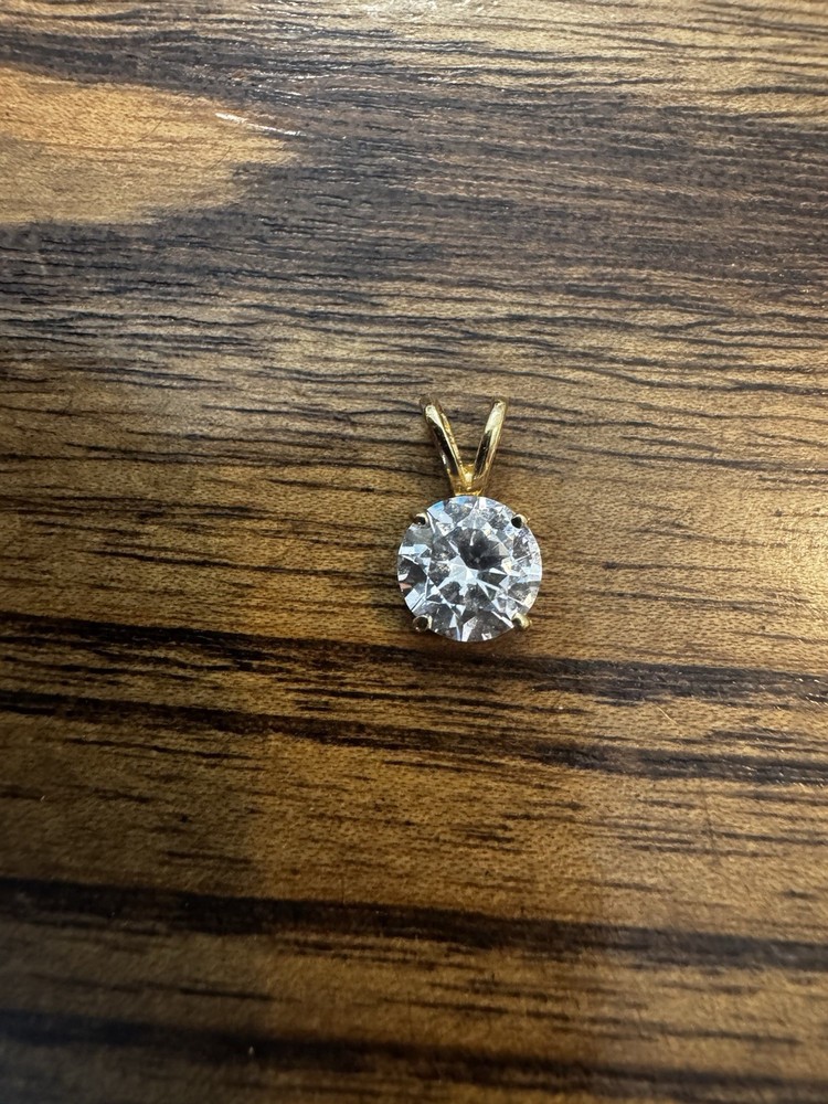 Vintage Solid 14K Yellow Gold 8mm Solitaire Pendant 2.0 CT DEW CZ 1.4g Estate