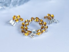 b david signed vintage amber rhinestone brooch and earrings set original box