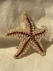 Starfish Brooch Pendant Pink Rhinestone Faux Pearl Gold Tone Nautical Pin Ocean