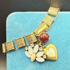 Vintage Japan Glass & Opalite Rhinestone Charms on New Antiqued Gold Book Chain