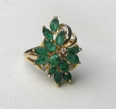 Vintage 14K Gold Emerald and Diamond Spray Ring Circa 1970