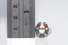 New Made 18k Gold Natural Diamond And Ruby Sapphire Emerald Horse Shoe Ring