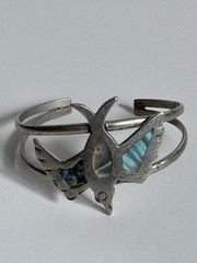 Mexico Alpaca Silver HUMMINGBIRD Cuff Bracelet Abalone