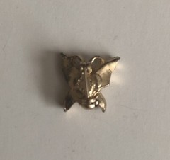 Miniature Butterfly Pin Gold Metal Gems White Green C Clasp .5 an Inch Width