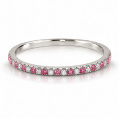 18K White Gold Natural Diamond & Pink Sapphire Eternity Wedding Band Ring
