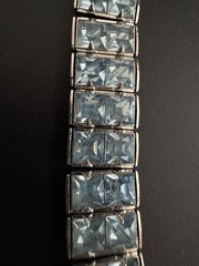 Art Deco Style Ice Blue Rhinestone Choker Collar Necklace Princess Cut VTG 14.5”