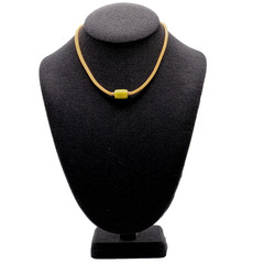 Crown Trifari Mesh Choker Necklace Lime Green Lucite Fixed Barrel Pendant 15 in