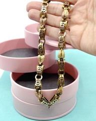 Victorian Tri-Gold Filled Book Chain Necklace Germany Pendant Ring 20.5”