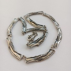 Vintage Israeli Silver Necklace Modernist Art Nouveau Revival Choker Handmade