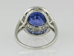 Art Deco Blue Sapphire & Lab Created Diamond 925 Sterling Silver Wedding Ring