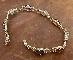 Vintage C.1950s 14Kt Rose Gold Natural Oval Multi-Gemstones Link Bracelet 7.5”in