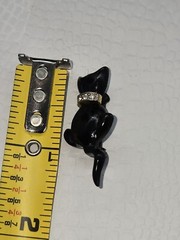 Vintage Black Cat Pin Sitting Rhinestone Collar Swinging Tail Whimsical Theme