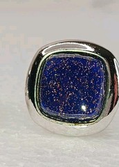 SHIELDS Cufflinks Tie Clasp Set Vintage Copper Sparkle Blue Glass Faux Lapis