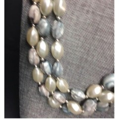 Necklace Clip On Earrings Grey Gray Vintage Triple Strand Silver Gold Push Clasp