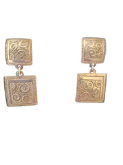 Vintage 925 Sterling Silver Embossed Scroll Dangle Earrings~1 1/8″ Drop