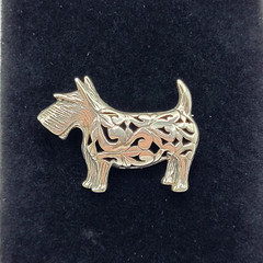 Scottie Dog Scottish Terrier Jezlaine Sterling 925 Filigree Metal Vtg Brooch Pin