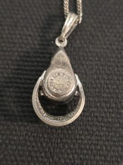 1950’s Sorrento Sterling Silver & Hematite Pendant 15.5″ Chain Filigree Accent