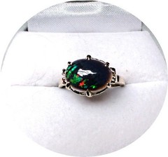 FINEST – Solid Black OPAL Ring – Vintage, 14k Yellow Gold Prong Setting – Mtg…