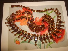 GORGEOUS Vintage SET AMBER RHINESTONES NECKLACE AND EARRINGS PRONGS PERFECT