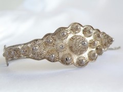 Antique Zeeland Button Sterling Silver Import Filigree Bracelet 7″