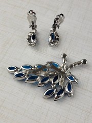 Vintage Blue AB Rhinestone Brooch and Earring Set