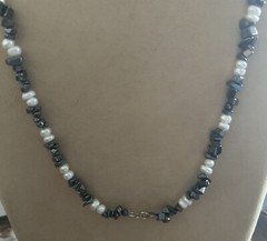 JTV Designer Hematite White Pearl Beaded 26” Necklace