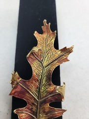 Large Goldtone Enamel Leaf Brooch Pin 3.5 Inches Long