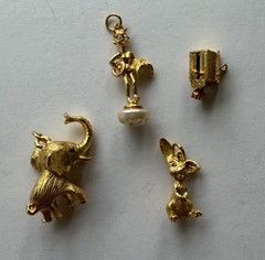 Vintage HOB Co 4 Charm Lot- Dog In House, Rabbit, Elf On Pearl, Elephant