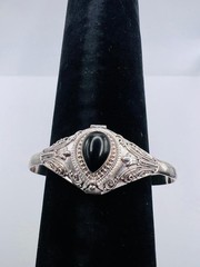 Vintage 925 Silver Poison Pillbox-Locket Bracelet Cuff Tear Shaped Black Onyx