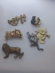 Vintage JJ Jonette & AJC Cat Lion Brooch Lot Pewter Gold Tone Novelty Pins