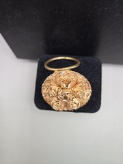 Vintage Filigree Scarf Ring Clip Western Germany Ornate Goldtone Round Detailed