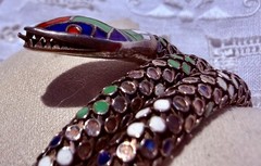 Antique German Art Deco Colorful Enamel SNAKE 935 Silver Wrap Bracelet