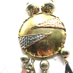 Mixed Metal Brass Pendant and Plastic Beads Boho Necklace