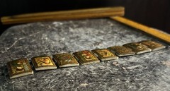 Antique Persian Hand Painted 8-Panel Story Bracelet on Bone Pin & Barrel Lock