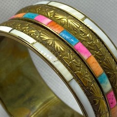 Rainbow Vintage One Size Fits All! Gold Plated, White, and Multicolored Bangle