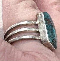 Vtg Chrysocolla Ring 925 Sterling Silver Sz 7 6g Unique Shape Aqua Color Ex Cond