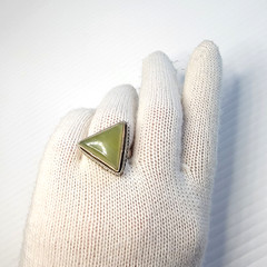 Vintage Prehnite Trillion Triangle Ring 925 Sterling Silver Sz 10 Heavy 11g