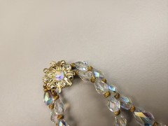 Vintage Double Strand Drop Shape AB Crystal Bead Necklace & Earring Set AB Clasp
