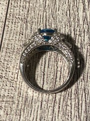 Sz 8 Cushion Cut 925 Ring Blue Topaz Color Stone Sterling Silver Filigree Signed