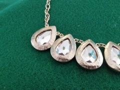 Multicolor Glass Tear Drop Contemporary Statement Necklace Gold Tone