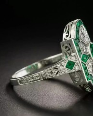 2.30Ct Art Deco Style Lab Created Emerald Engagement 14K White Gold Finish Ring
