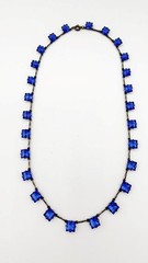 Antique Art Deco Sterling Silver Open Back Blue Crystal Necklace 14.5″