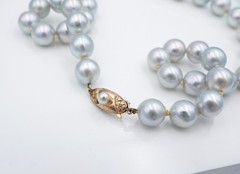 14k Light Blue Pearl Necklace Strand Yellow Gold 8.6mm 16″ Cultured NG1946