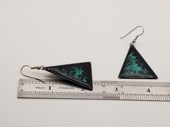 1970-80s Dangle Earrings Vintage Fashion Geometric Triangle Black & Teal Enamel